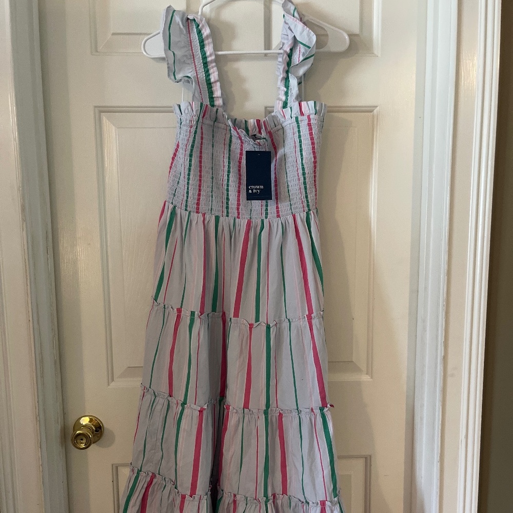 Crown and Ivy sundress, white, light pink, hot pink, and green stripes